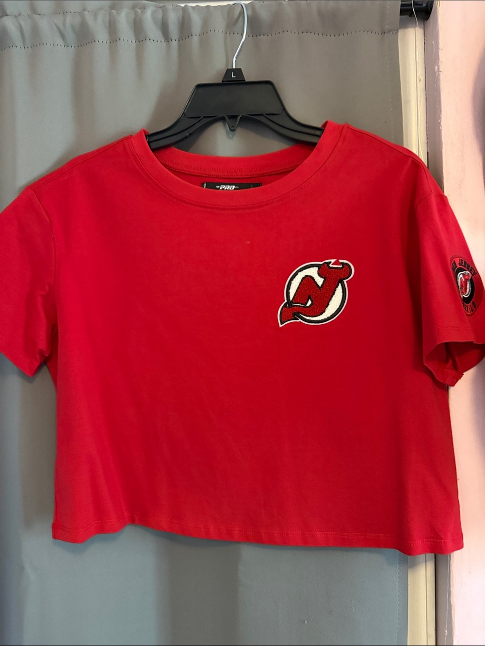 Red Women's Crop Tee with Team Crest - Classic Crewneck